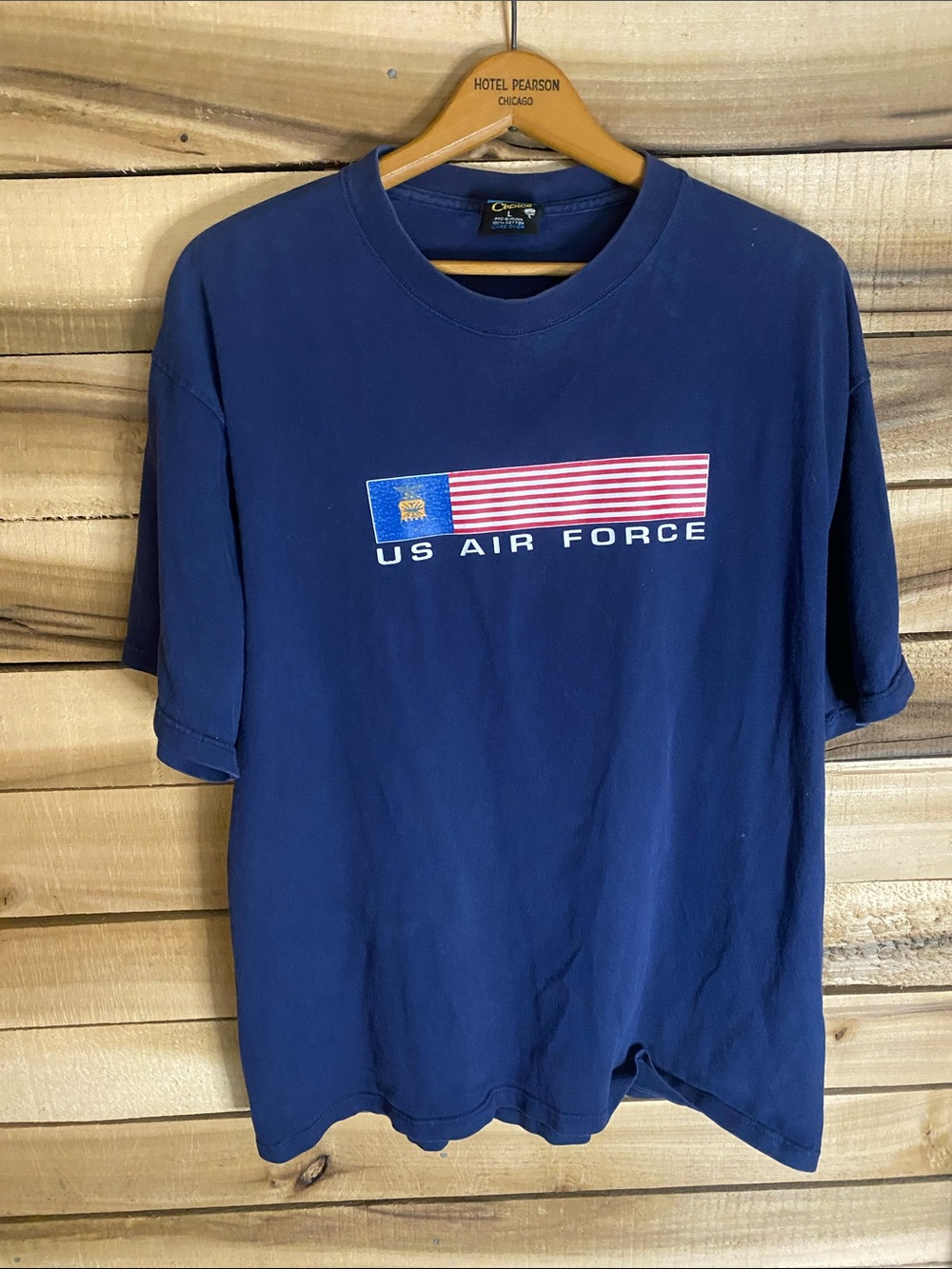 Vintage US Air Force Navy Blue Graphic Tee Short Sleeve Shirt large made in USA
